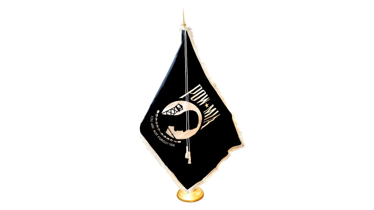 POW/MIA Flag Set - Gold Adjustable Aluminum Flagpole