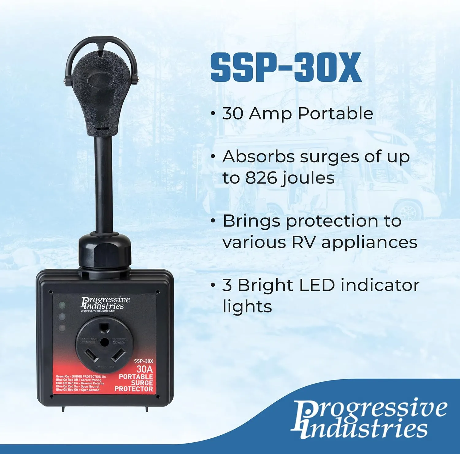 Progressive Industries SSP-30X Portable RV Surge Protector, 30 Amp with Fault Detection, No Cover