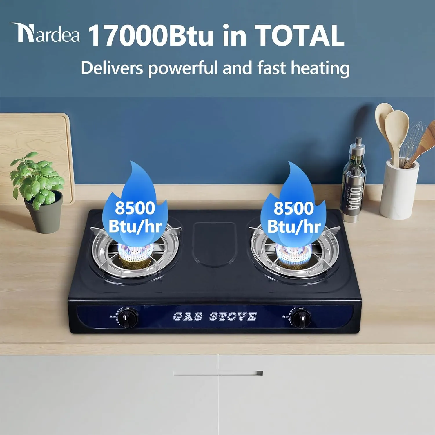 Propane Gas Stove Double Burner, Pulse Ignition LPG Cooktop, 17000 BTU Portable 2 Burner Propane Stove for Outdoor Cooking, camping, tailgating,or Emergencies