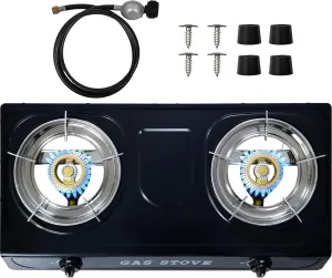 Propane Gas Stove Double Burner, Pulse Ignition LPG Cooktop, 17000 BTU Portable 2 Burner Propane Stove for Outdoor Cooking, camping, tailgating,or Emergencies