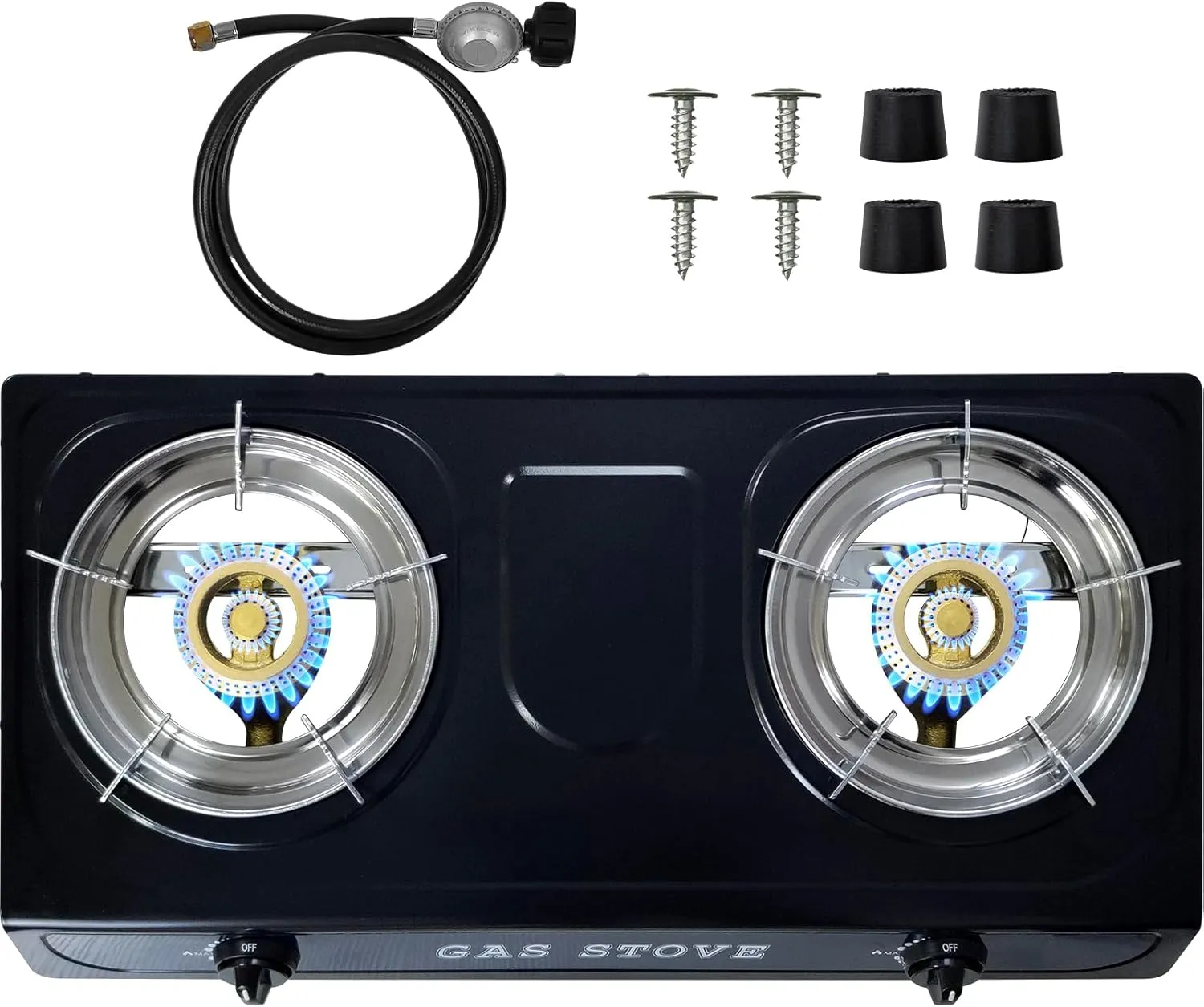 Propane Gas Stove Double Burner, Pulse Ignition LPG Cooktop, 17000 BTU Portable 2 Burner Propane Stove for Outdoor Cooking, camping, tailgating,or Emergencies