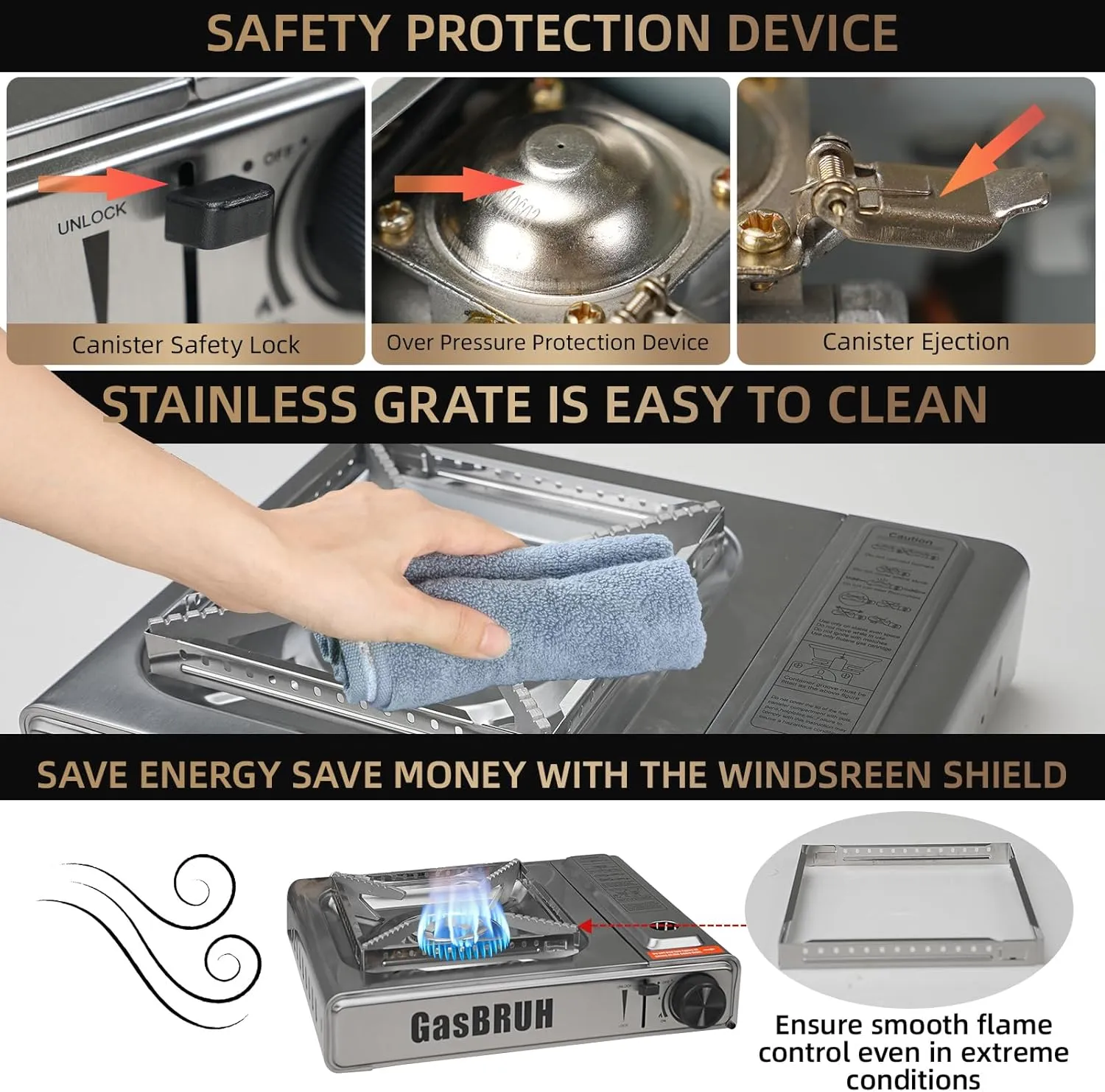 Propane or Butane Stove with Windblocker,Dual Fuel 10000BTU Stainless Steel Portable Camping Stove with CarryCase,Portable Gas Stove for Camping,Tailgating,Outdoor Cooking,Emergency(Fuel not included)