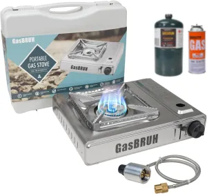Propane or Butane Stove with Windblocker,Dual Fuel 10000BTU Stainless Steel Portable Camping Stove with CarryCase,Portable Gas Stove for Camping,Tailgating,Outdoor Cooking,Emergency(Fuel not included)