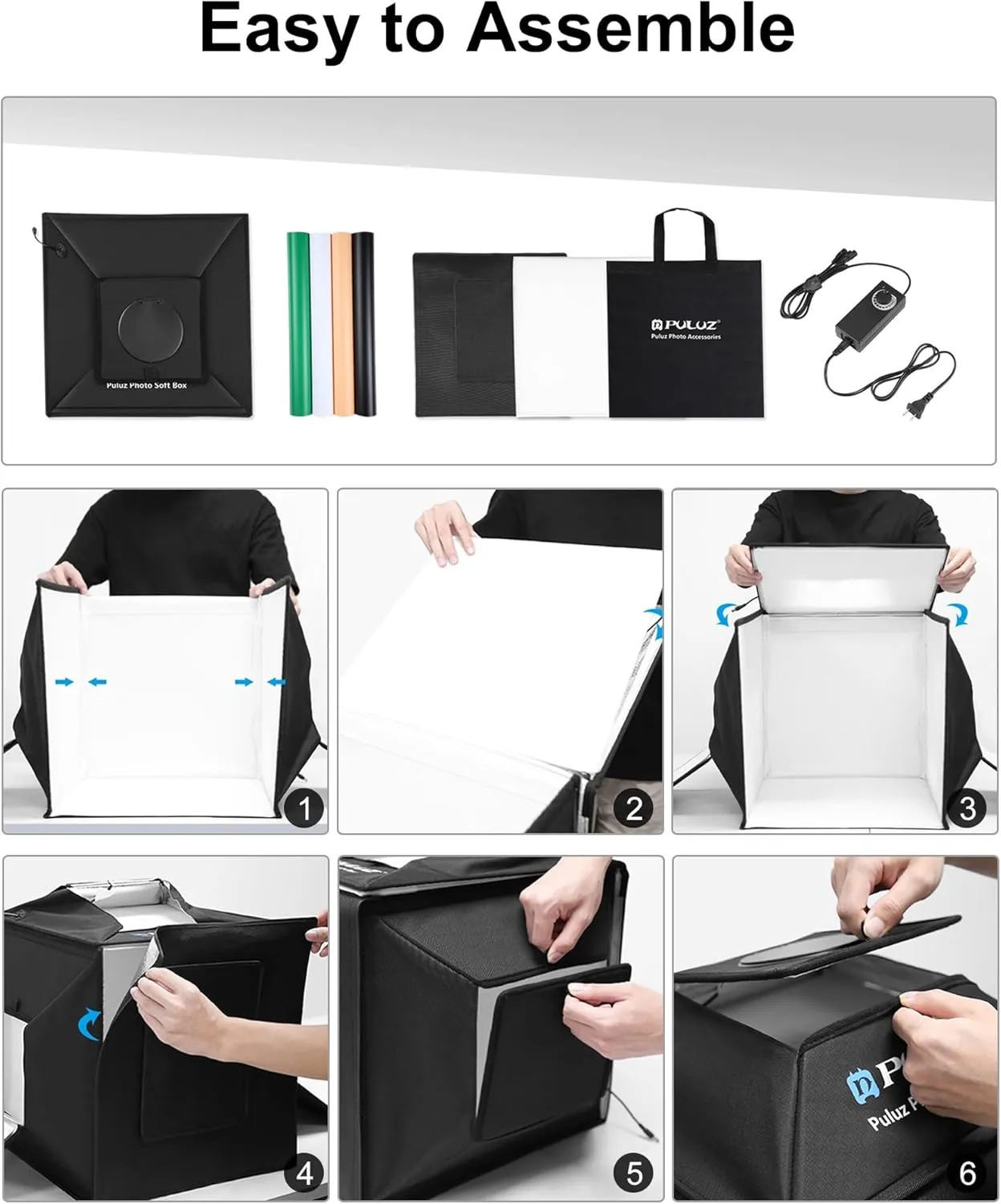 PULUZ Portable Photo Studio Light Box, 16x16 inch Professional Dimmable Shooting Tent Kit Soft Box with 480pcs LEDs Lights 4 Backdrops for Jewelry and Small Product Photography Props Upgrade 16 inch