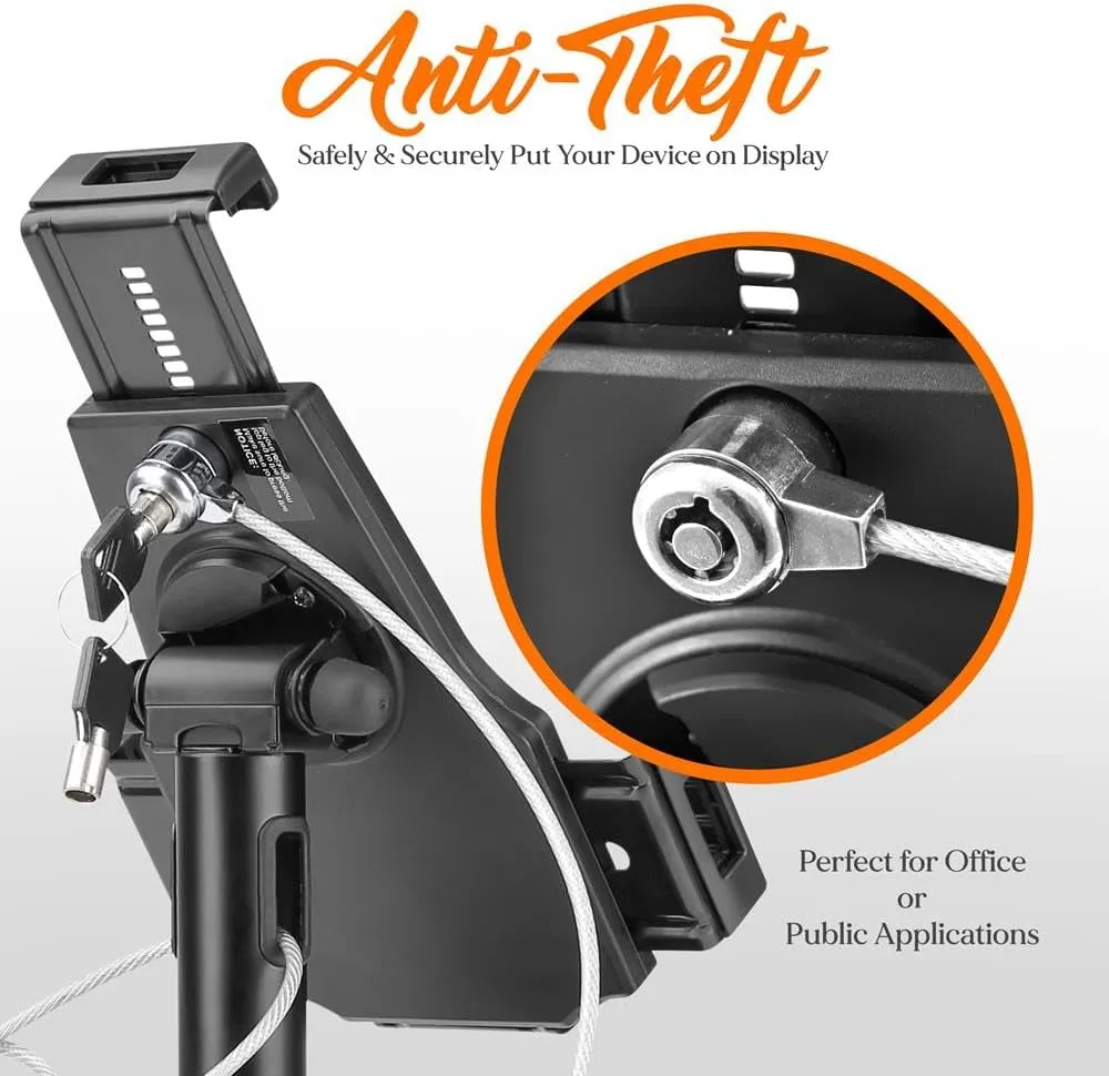 Pyle PSPADLK8 Anti-Theft Tablet Security Stand Kiosk - Table Mount Desktop Tablet Case Holder with Lock, Adjustable Clamp Arm, Internal Cable Routing, for iPad, Kindle, Samsung, Android Tablets