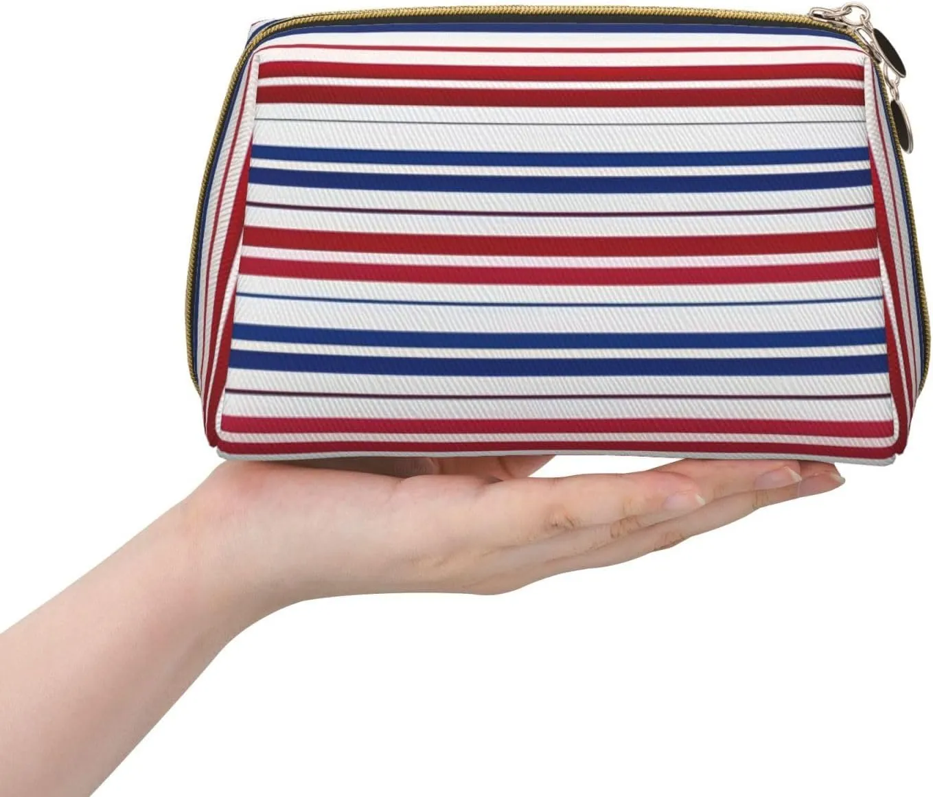 Red Blue White Stripes Toiletry Pouch, Travel-Friendly Makeup Organizer For Makeup Brushes, Lipsticks