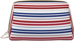 Red Blue White Stripes Toiletry Pouch, Travel-Friendly Makeup Organizer For Makeup Brushes, Lipsticks