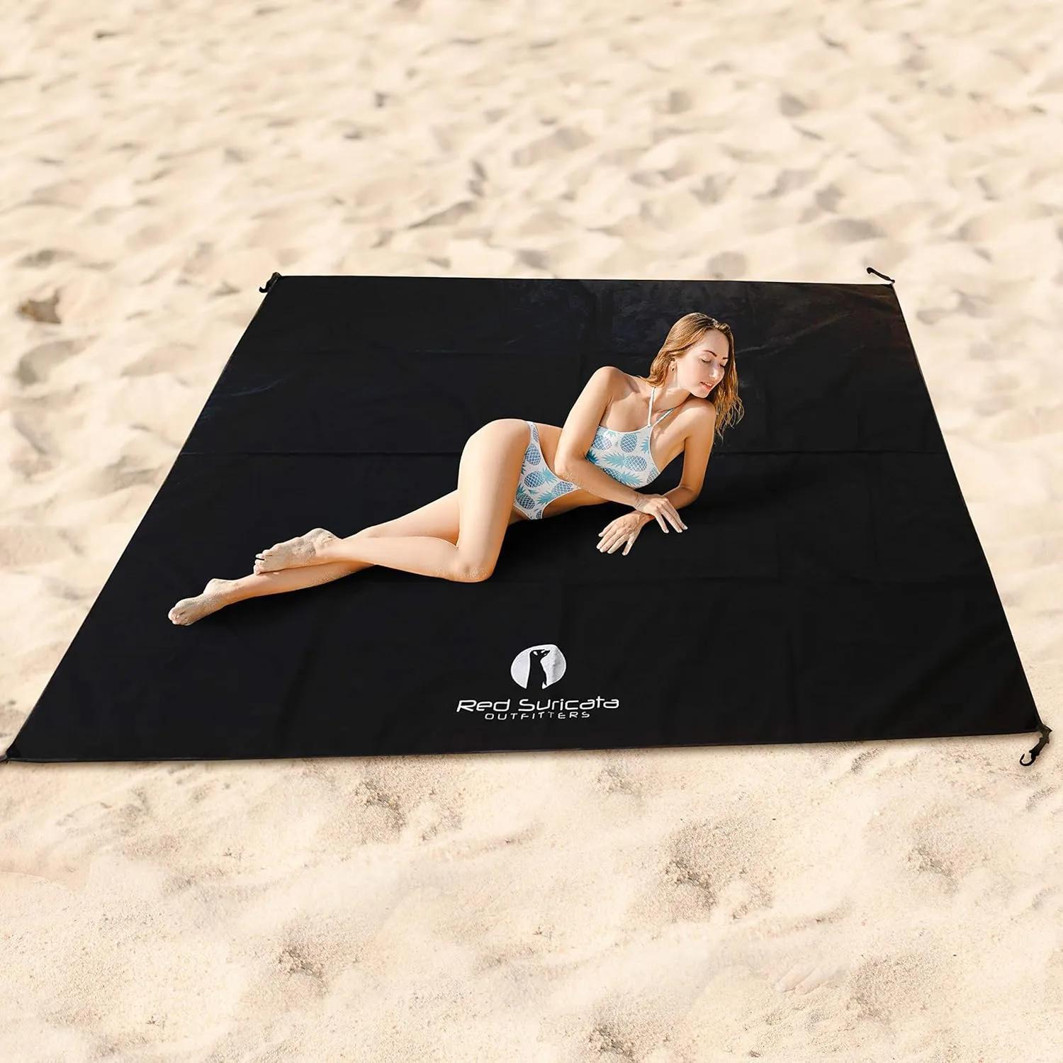 Red Suricata Sand Free Beach Mat – Large Sandproof Beach Blanket, Sandless, Waterproof – Fits and Matches Beach Canopy - Oversized Sand Proof Beach Mats for Outdoor, Picnic, Camping (Large, Black)