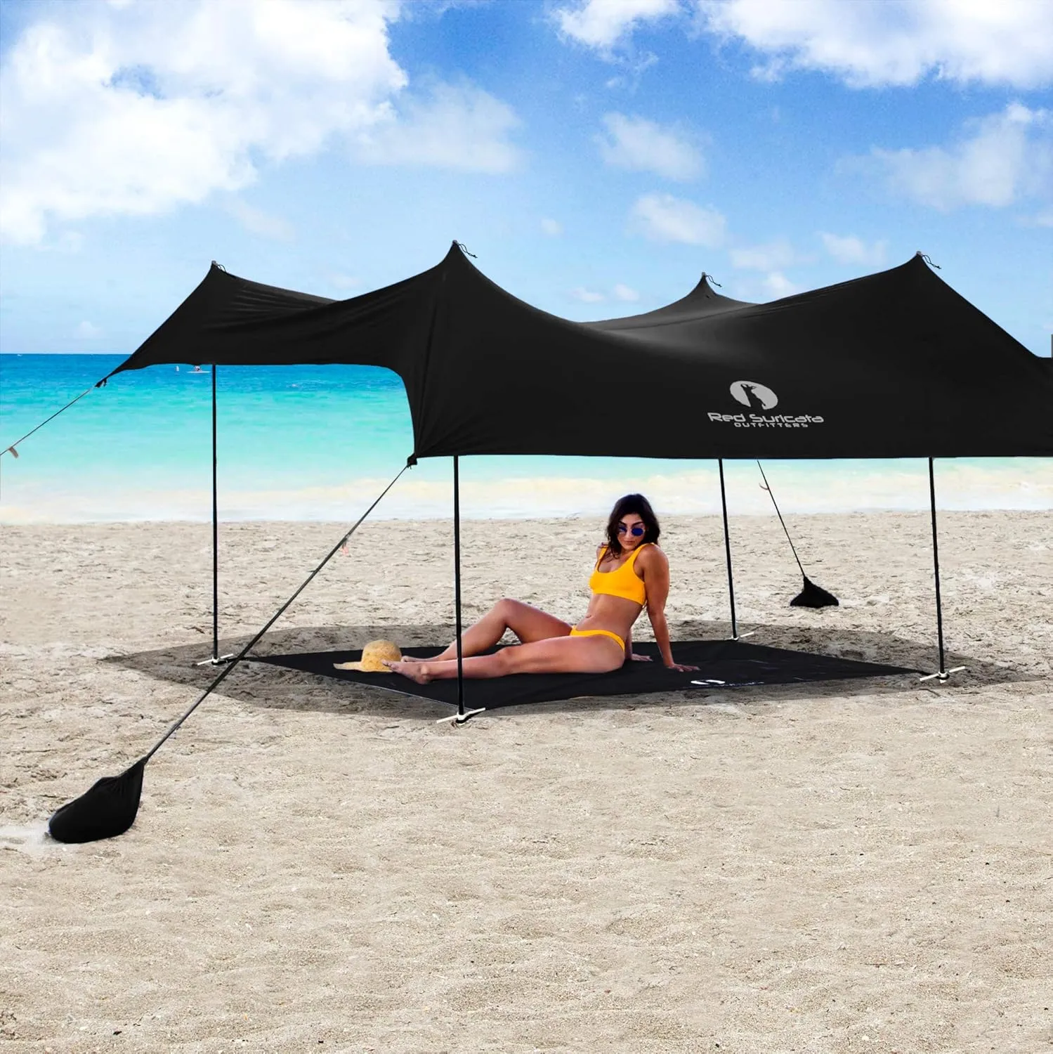 Red Suricata Sand Free Beach Mat – Large Sandproof Beach Blanket, Sandless, Waterproof – Fits and Matches Beach Canopy - Oversized Sand Proof Beach Mats for Outdoor, Picnic, Camping (Large, Black)