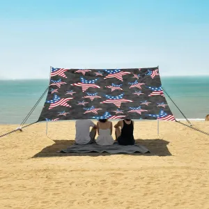 Red White and Blue Usa Flag Stars Beach Camping Tent Sun Shelter for Whole Family, 4th Of July Patriotic Beach Shade Canopy with UPF50  UV Protection,Easy Set Up and Carry,Outdoor Shade for Trip