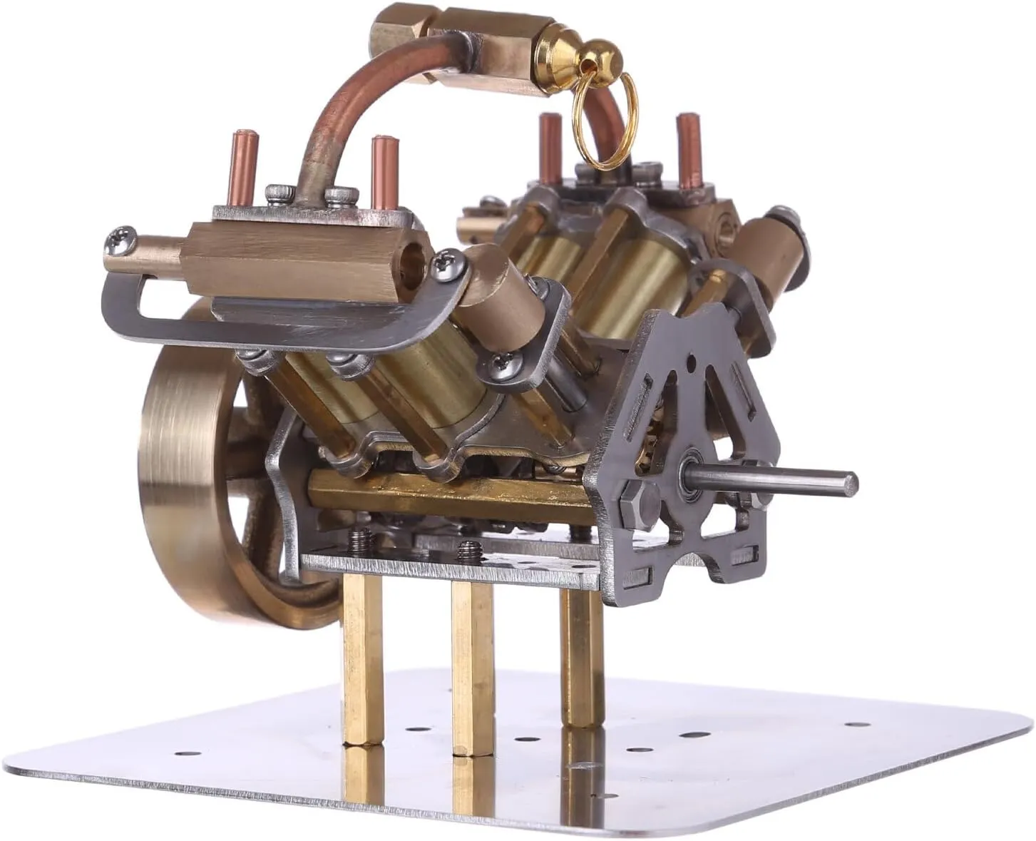 Retrol Steam Engine Model Kits, Mini V4 4-Cylinder Steam Engine Model Without Boiler for Boats/Cars, STEM Learning Desktop Display Kit