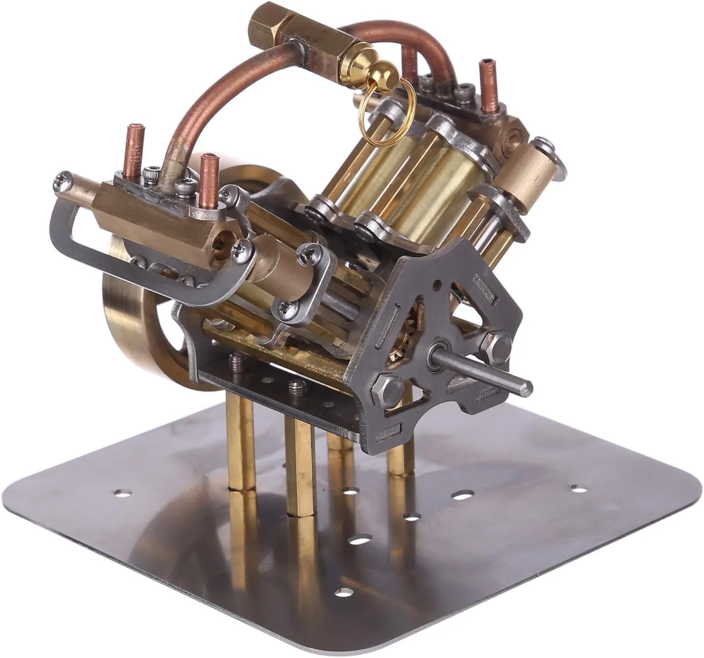 Retrol Steam Engine Model Kits, Mini V4 4-Cylinder Steam Engine Model Without Boiler for Boats/Cars, STEM Learning Desktop Display Kit