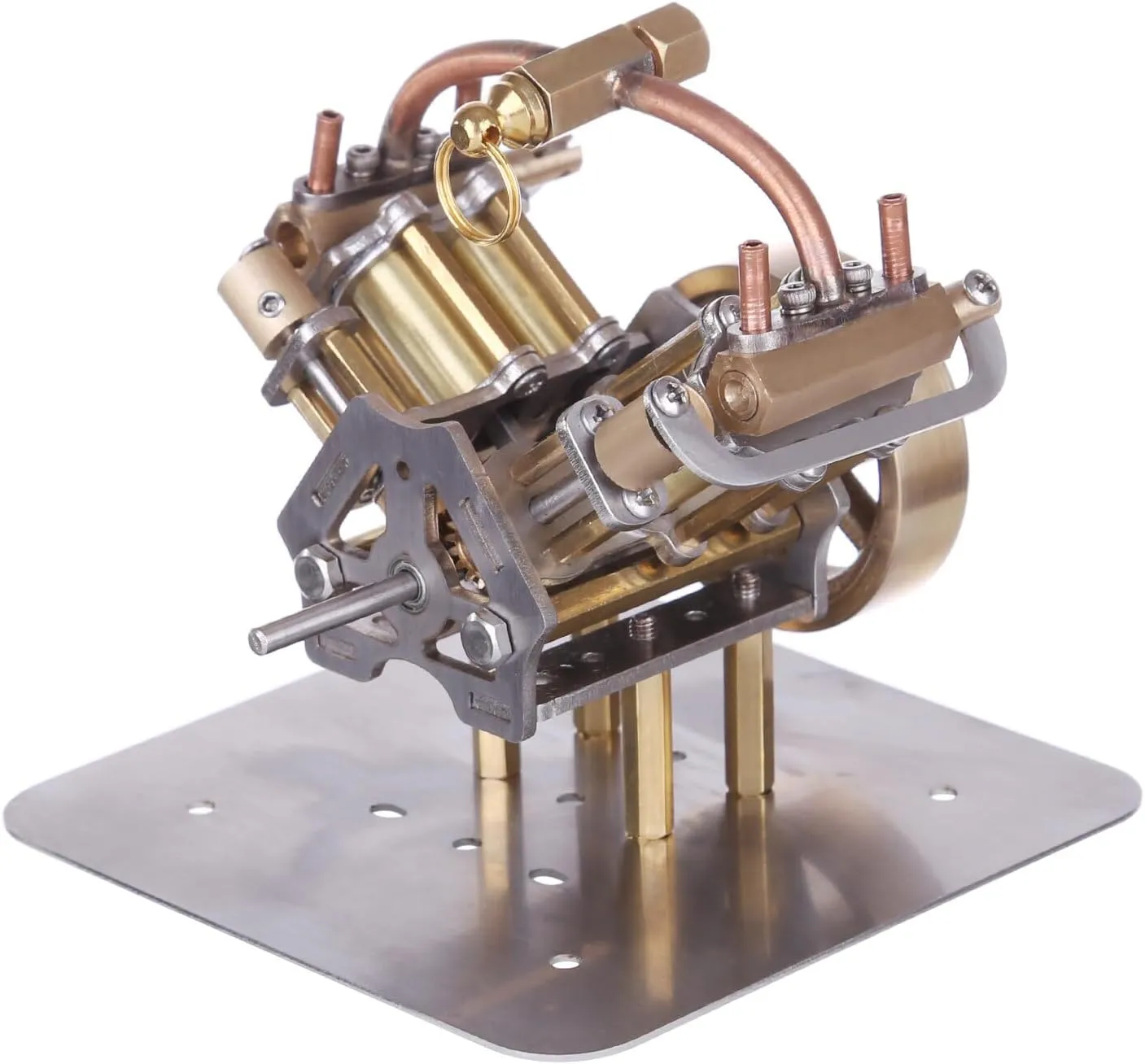 Retrol Steam Engine Model Kits, Mini V4 4-Cylinder Steam Engine Model Without Boiler for Boats/Cars, STEM Learning Desktop Display Kit