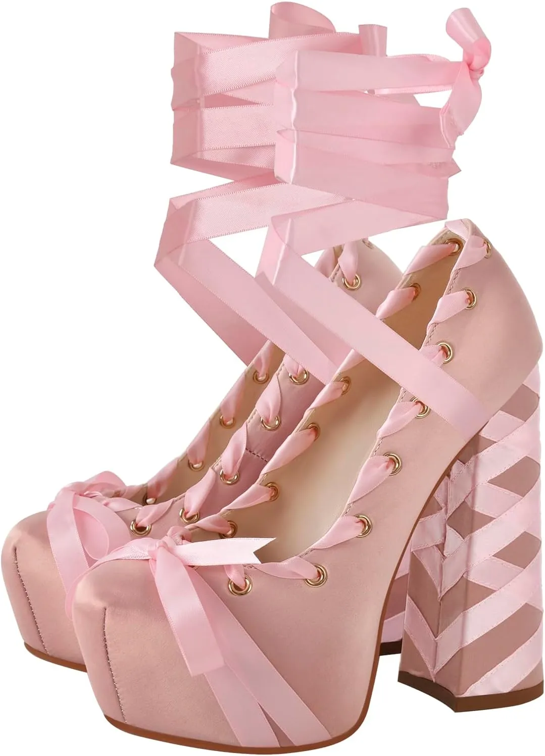 richealnini Strappy Heel Platform Sandals for Women Tie Up Block Heels Party Shoes