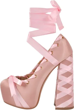 richealnini Strappy Heel Platform Sandals for Women Tie Up Block Heels Party Shoes
