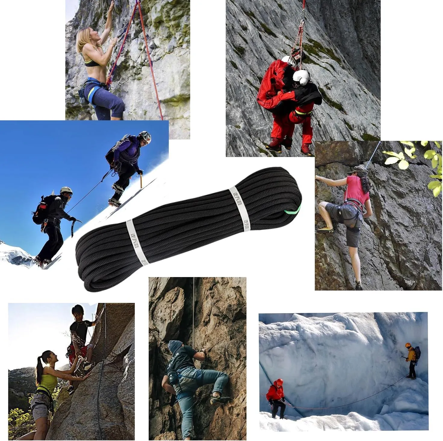 Ritafc Climbe Static Rope UIAA Rappelling Rope 11mm 200FT Static Line Nylon Kern Mantle Rope for Mountain Tree Climbe, Hauling, Rescue Equipment