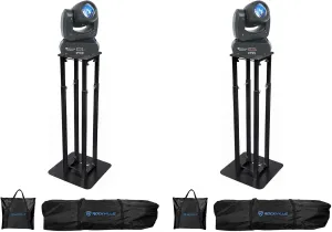 Rockville Bundle: (2) Rock Beam DC Stage Pro Moving Head Light 8 Gobos 18 Facet Prism Bundle with (2) RTP32B Totem Moving Head Light Stand Black White Scrims Carry Bags (4 Items)