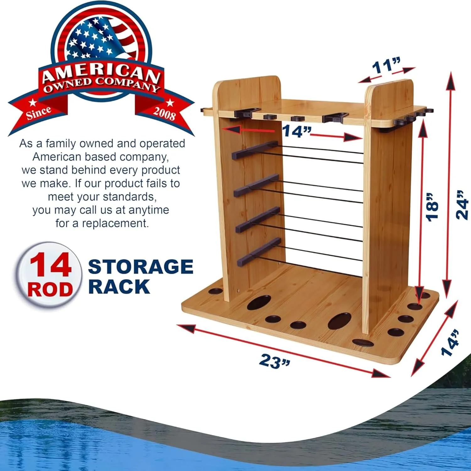 Rush Creek Creations Fishing Rod Holder for 14 Saltwater/Freshwater Rods, Fishing Pole Holder w/ up to 4 Fishing Gear Tackle Box Storage for Garage Organization/Boat Storage for Fishing Accessories