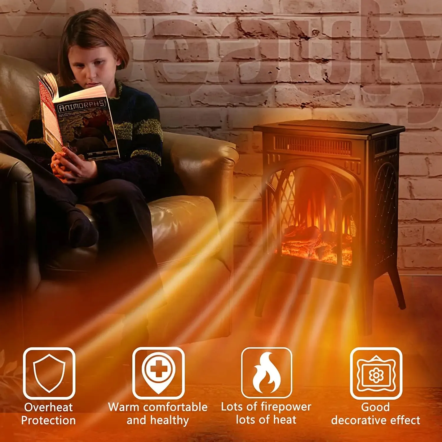 R.w.flame16 Inch Electric Fireplace, Freestanding Fireplace Stove with 3D Flame Effect