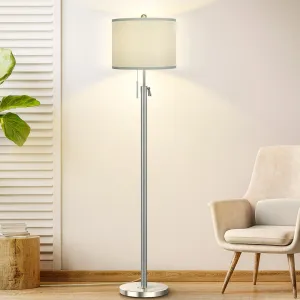 Rynx | Brushed nickel floor lamp for living room, adjustable height standing lamp with metal base, high pole lamp with gray shade for