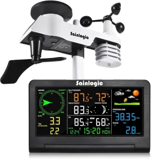 Sainlogic Weather Station Wireless Indoor Outdoor with Color Display,Rain Gauge,Wind Speed/Direction,Temperature,Humidity,Air Pressure,Forecast,Moon Phase,Alarm Clock(No WiFi)
