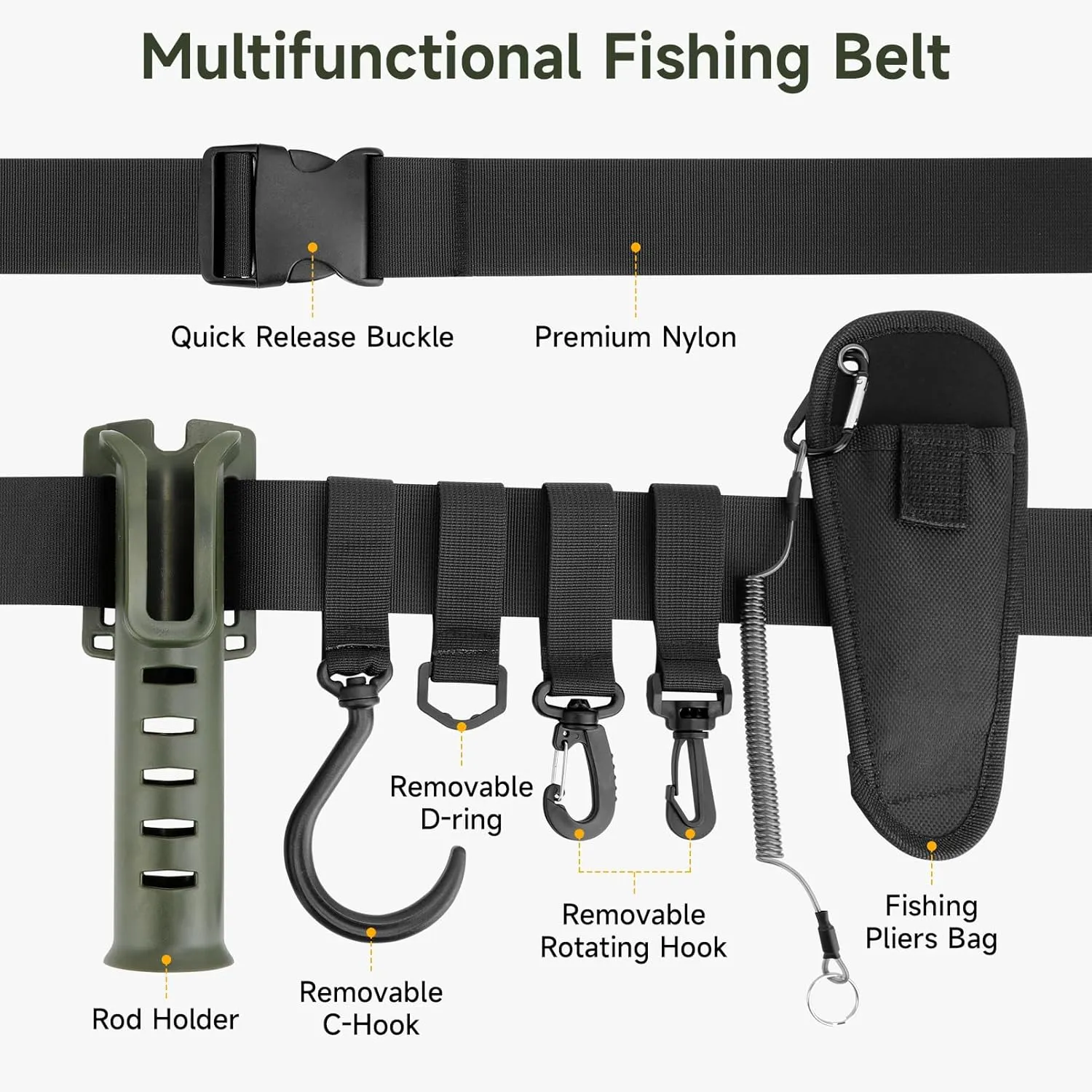 SAN LIKE Adjustable Fishing Rod Holster Waist Wading Belts for Men Nylon Wader Fishing Waist Belt with Portable Pole Inserter Wading Belts for Fly Surf Kayak Casting Spinning Fishing Gear (army green)