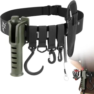 SAN LIKE Adjustable Fishing Rod Holster Waist Wading Belts for Men Nylon Wader Fishing Waist Belt with Portable Pole Inserter Wading Belts for Fly Surf Kayak Casting Spinning Fishing Gear (army green)