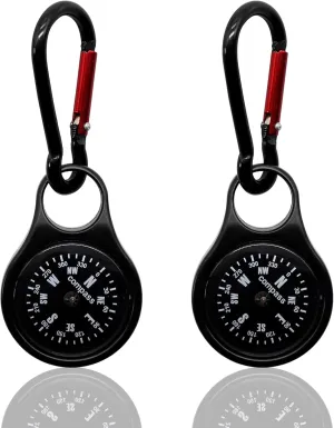 Sanung C-50 Mini Survival Compass with Carabiner, 2 Pieces 2 in 1 Zinc Alloy Clip-on Direction Guide Keychain Holder Hook Emergency Kit Tools for Outdoor Camping Hiking Hunting Mountaineering