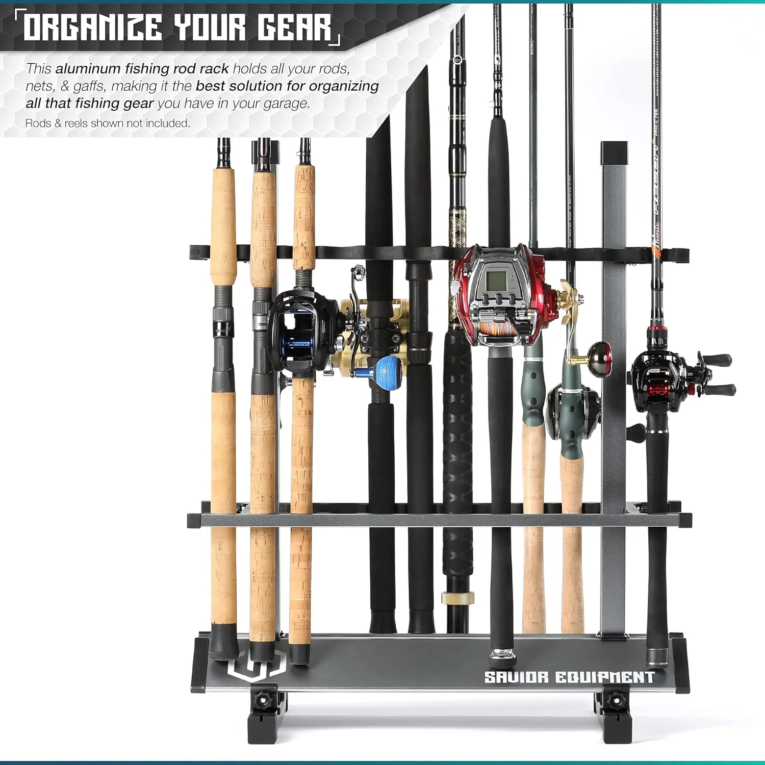 Savior Equipment Fishing Rod Rack Holder Organizer, 24-48 Slots to Hold Fresh Salt Water Spinning Rods & Reel Combo, Lightweight Aluminum Vertical Fish Pole Garage Storage Ground Display Stand