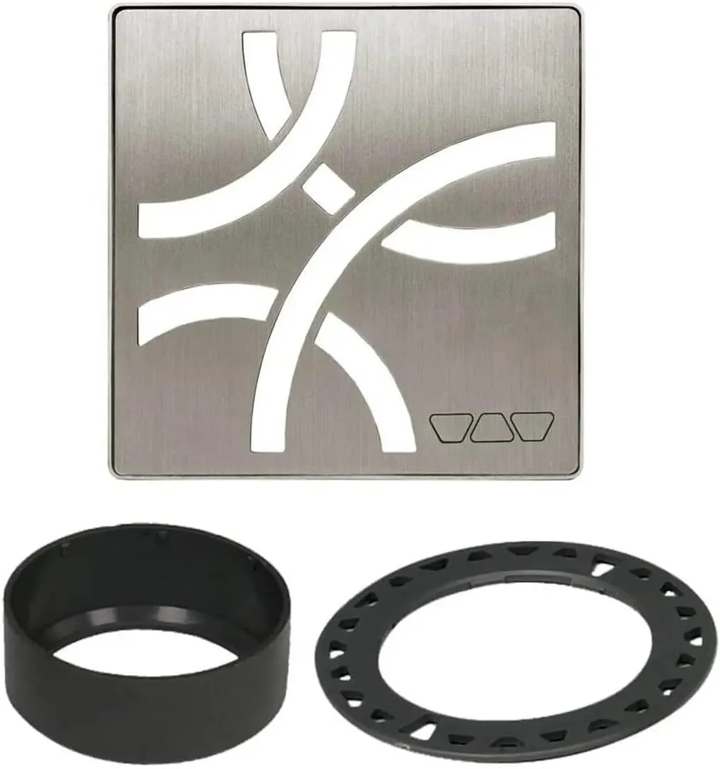 Schluter Kerdi-Drain Grate Kit with Integrated Slope Bonding Flange - Ideal for Bathroom or Wet Rooms - 4" Brushed Nickel Curve, Adjustable - KDIF4GRKEBTD6
