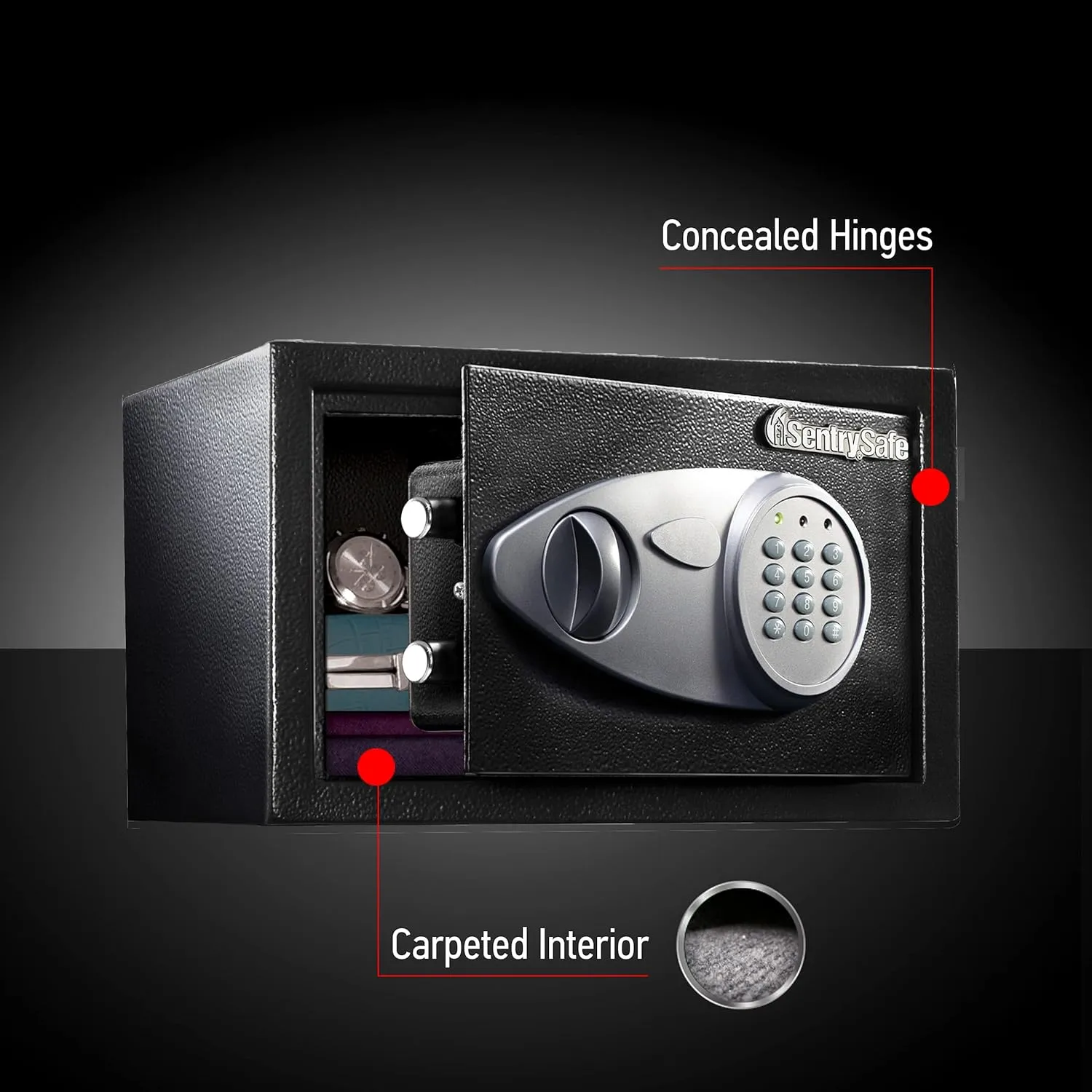 SentrySafe Safe with Digital Keypad Lock, Steel Safe with Interior Lining and Bolt Down Kit for Money, Guns, Electronics, 0.58 Cubic Feet, 8.7 x 13.8 x 9.7 Inches, X055