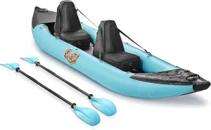 SereneLife 2 Person Inflatable Kayak - Double Kayak with Aluminum Paddles, Repair Kit - Lightweight, Portable Adult Kayaks with High-Output Pump - Durable Vinyl Kayak for Lake, Mild River – Aqua