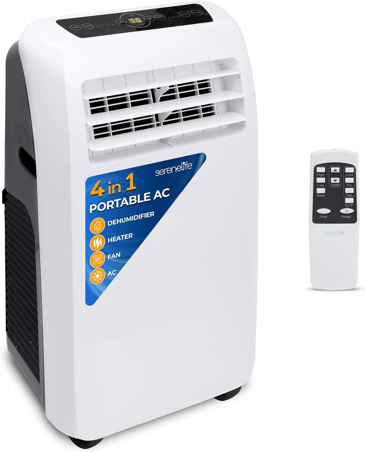 SereneLife Small Air Conditioner Portable 12,000 BTU with Built-in Dehumidifier   Heat - Portable AC unit for rooms up to 550 sq ft - Remote Control, Window Mount Exhaust Kit