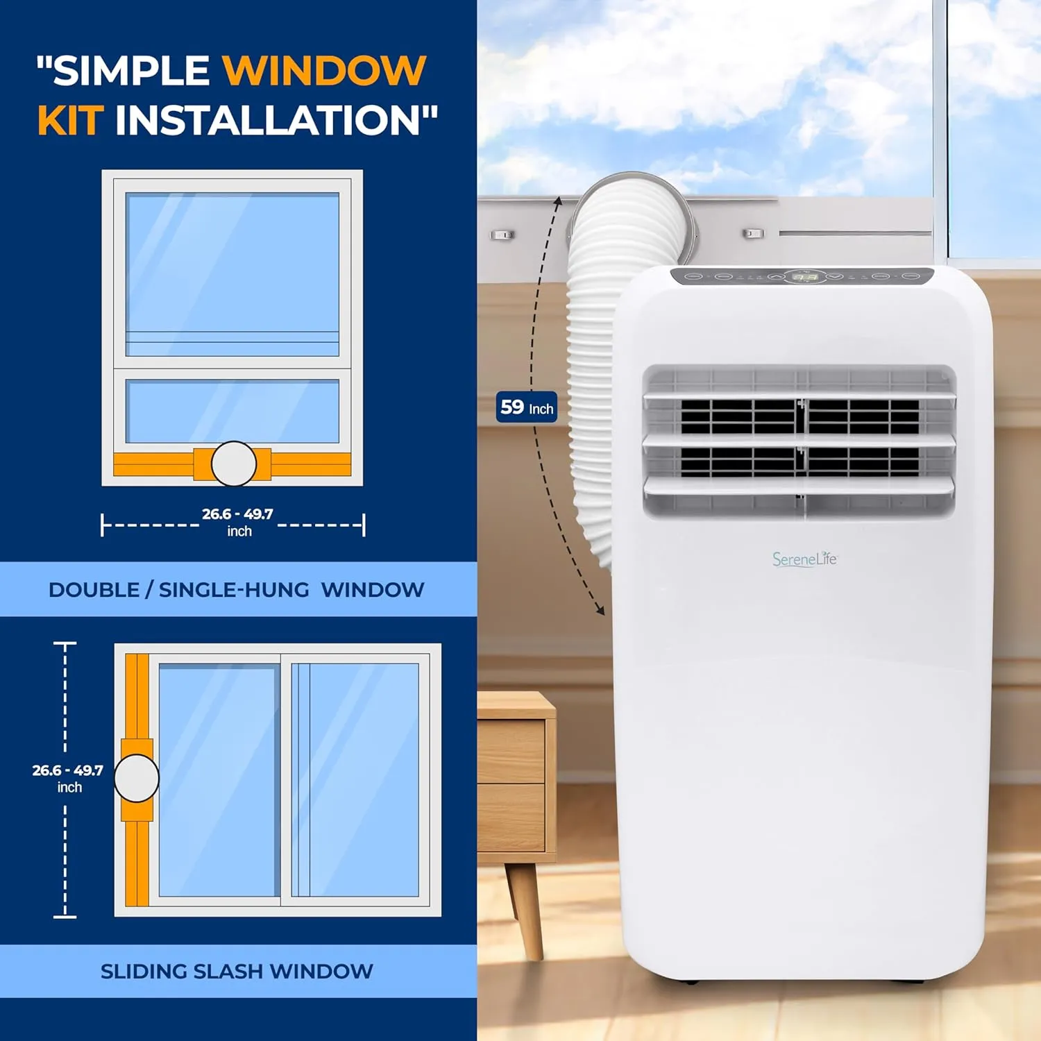 SereneLife Small Air Conditioner Portable 12,000 BTU with Built-in Dehumidifier   Heat - Portable AC unit for rooms up to 550 sq ft - Remote Control, Window Mount Exhaust Kit