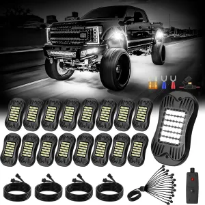 SHINIGHT 16 Pods White Rock Lights for Trucks/UTV/ATV - 36 LEDs 6500K Super Bright Waterproof Underglow Kit with Connectors&Switch&Extension Wires (16 Pods)