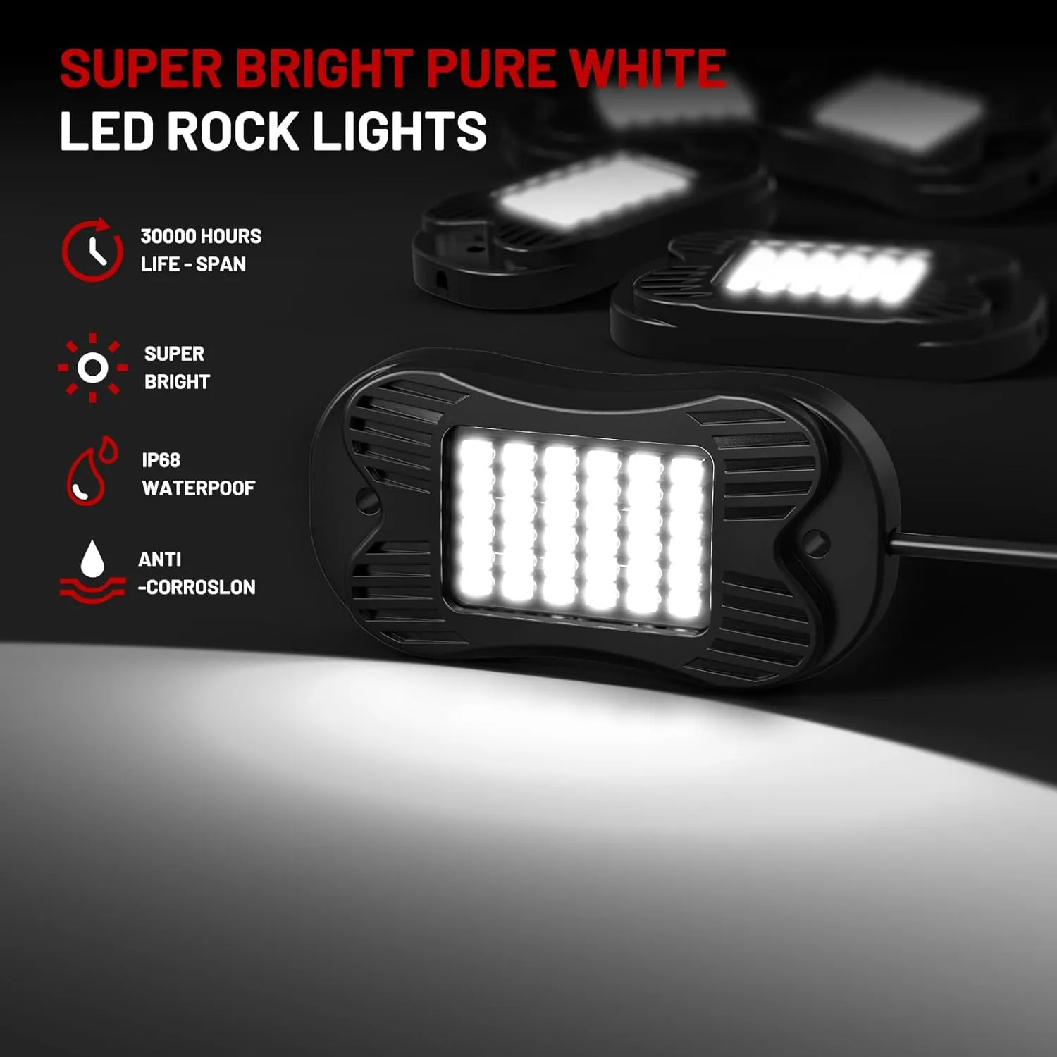 SHINIGHT 16 Pods White Rock Lights for Trucks/UTV/ATV - 36 LEDs 6500K Super Bright Waterproof Underglow Kit with Connectors&Switch&Extension Wires (16 Pods)