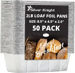 Silver Knight 2 LB Aluminum Foil Pans For Bread Loaf (50 Pack) 8.5"x4.5" Foil Bread Pans - Standard Size Disposable Tins for Baking Bread - Compatible with RoadPro 12-Volt Portable Stove