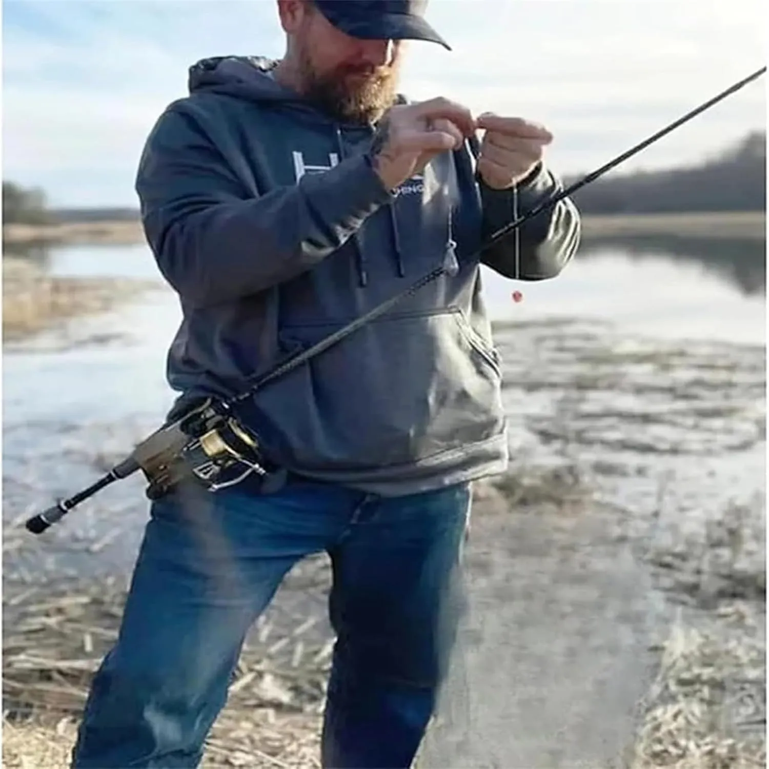 Slide-in Fishing Rod Hip Holster, Hands-Free Rod Holder for Fly Bank Fishing,rod holster fishing,Quick-Draw Waist Gear,Durable Adjustable Portable Fish Pole Holster with Stash Pocket (Brown)