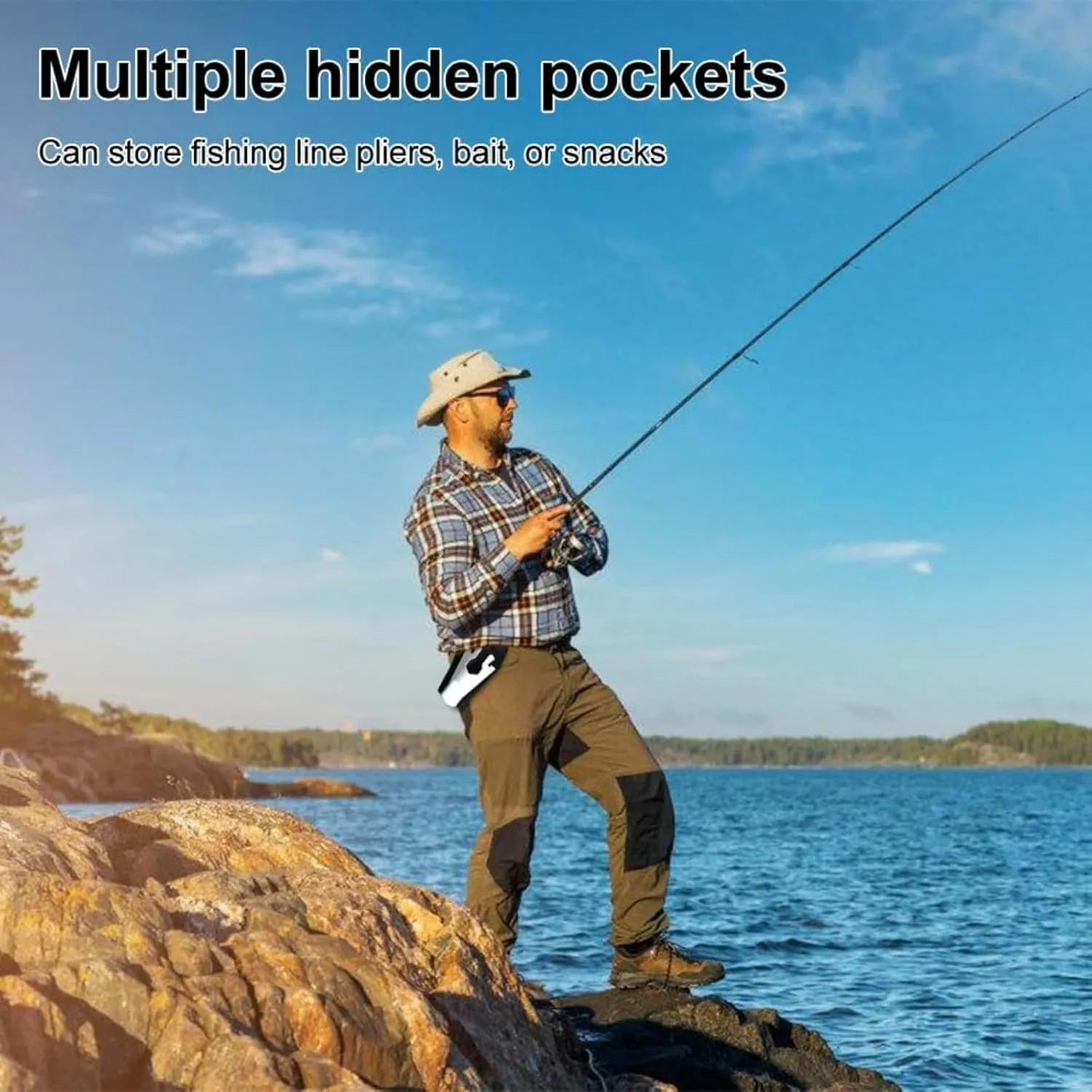 Slide-in Fishing Rod Hip Holsters, Adjustable Hands-Free Rod Holder, Quick Draw Waist Belt Gear Durable, for Wading, Surf, Fly & Bank Fishing, Weatherproof Nylon