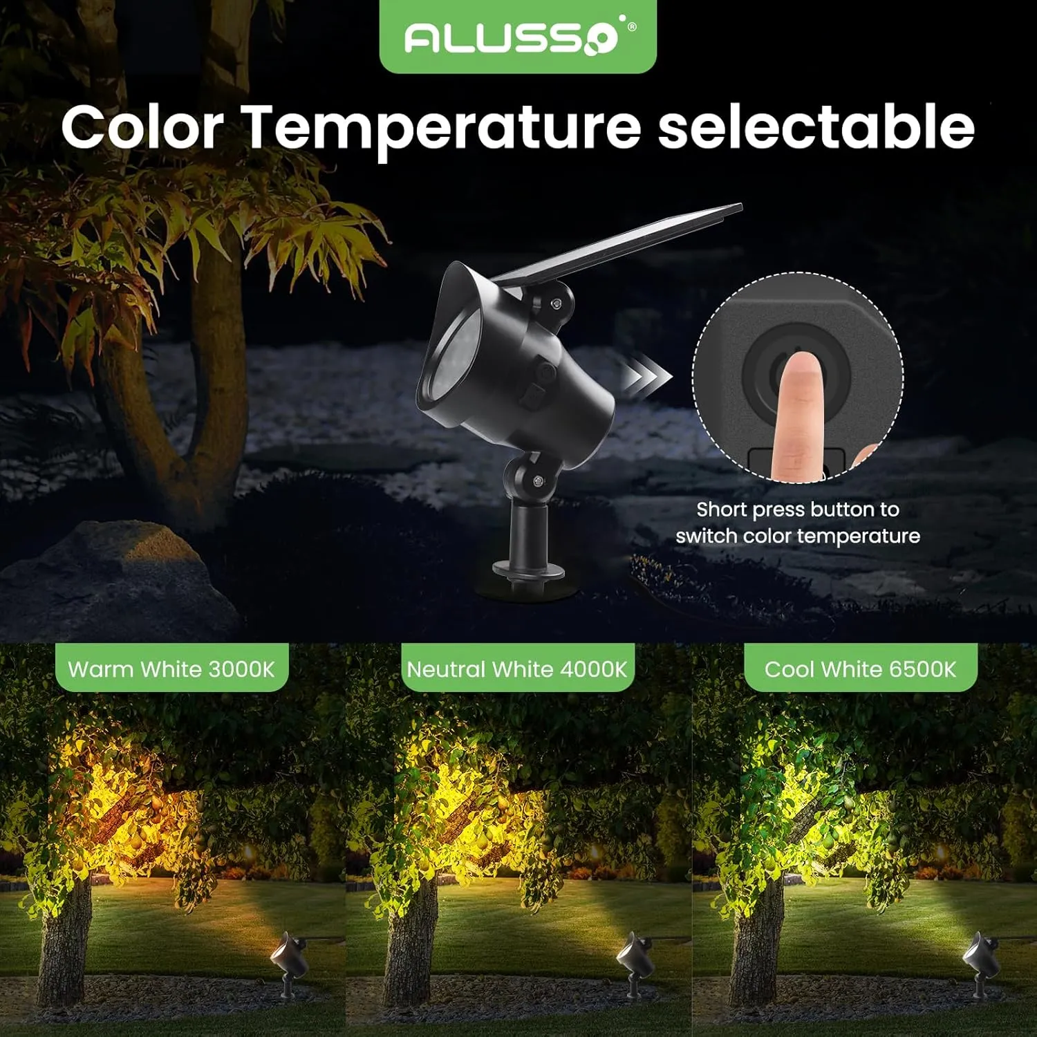 Solar Landscape Spotlights 3CCT, Dimmable Solar Spot Lights Outdoor, 30° Beam Angle Solar Powered Lights Dusk to Dawn, IP65 Waterproof Flag Pole Solar Light for Yard Pathway Garage Patio,4 Pack