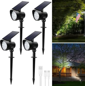 Solar Landscape Spotlights 3CCT, Dimmable Solar Spot Lights Outdoor, 30° Beam Angle Solar Powered Lights Dusk to Dawn, IP65 Waterproof Flag Pole Solar Light for Yard Pathway Garage Patio,4 Pack