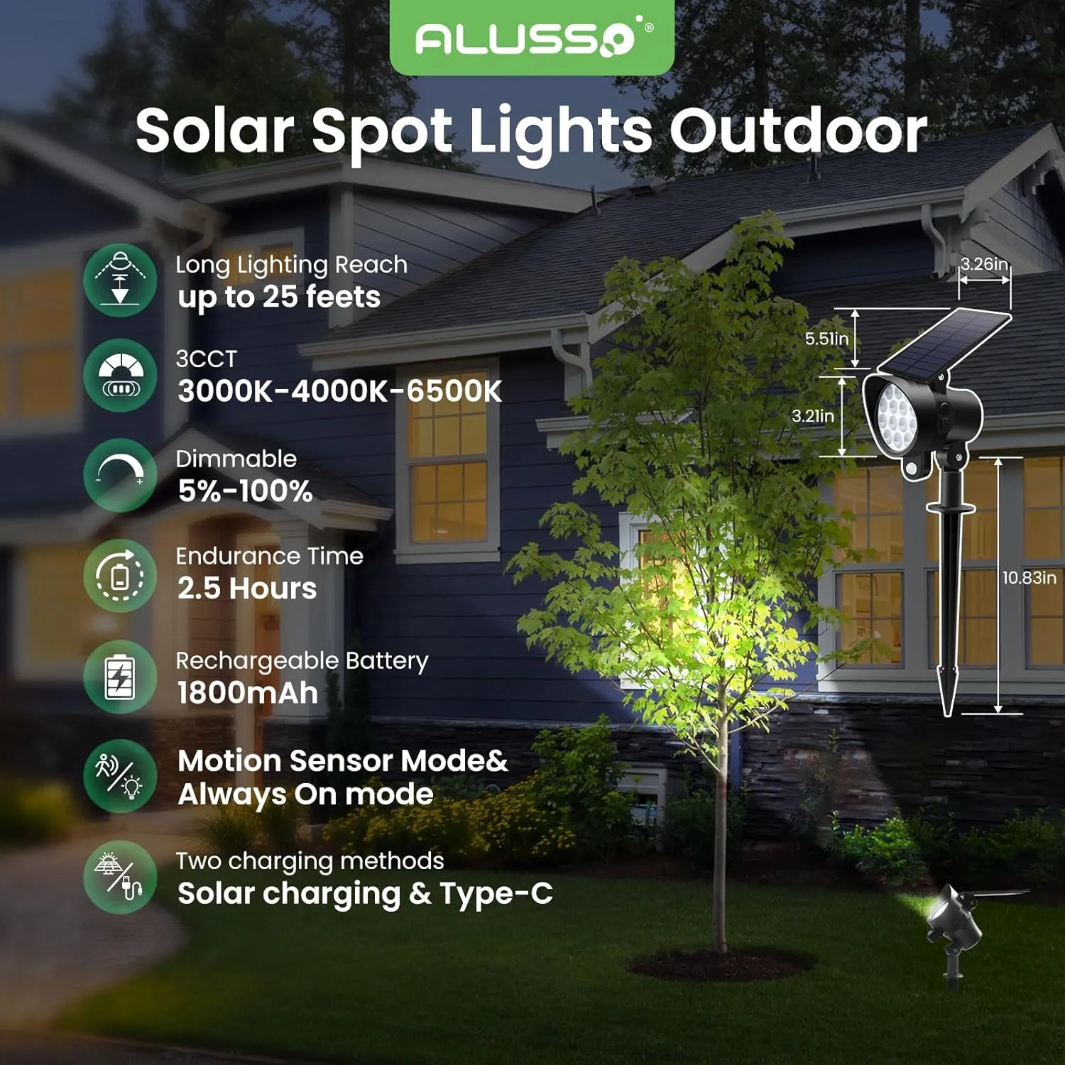 Solar Spot Lights Outdoor Motion Sensor, 3CCT Dimmable Solar Landscape Spotlights, Always On Flag Pole Light, IP65 Waterproof Landscape Lighting for Outside Yard Pathway Garden, 4 Pack