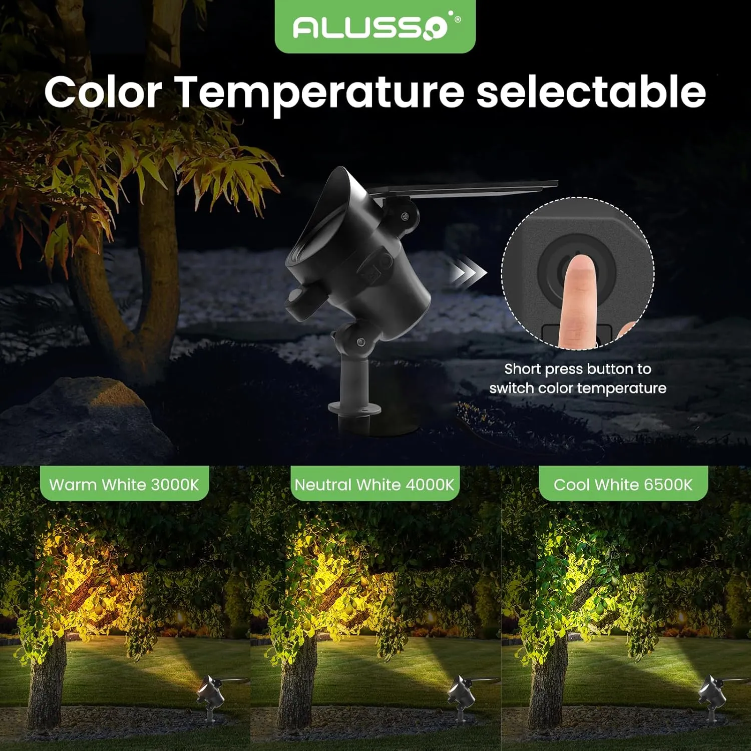Solar Spot Lights Outdoor Motion Sensor, 3CCT Dimmable Solar Landscape Spotlights, Always On Flag Pole Light, IP65 Waterproof Landscape Lighting for Outside Yard Pathway Garden, 4 Pack
