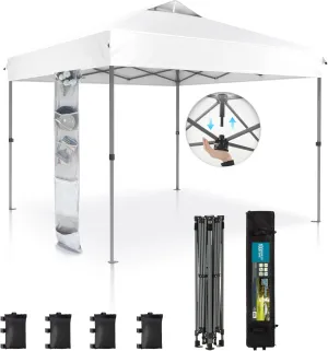 Sophia & William Canopy Tent Pop Up 10x10 ft, One Person Push Set Up Tent, Outdoor Canopies Shelter Heavy Duty Straight Legs with 4 Sandbags & Guy Ropes, 1 Roller Bag & Storage Bag, 8 Stakes, UPF50 