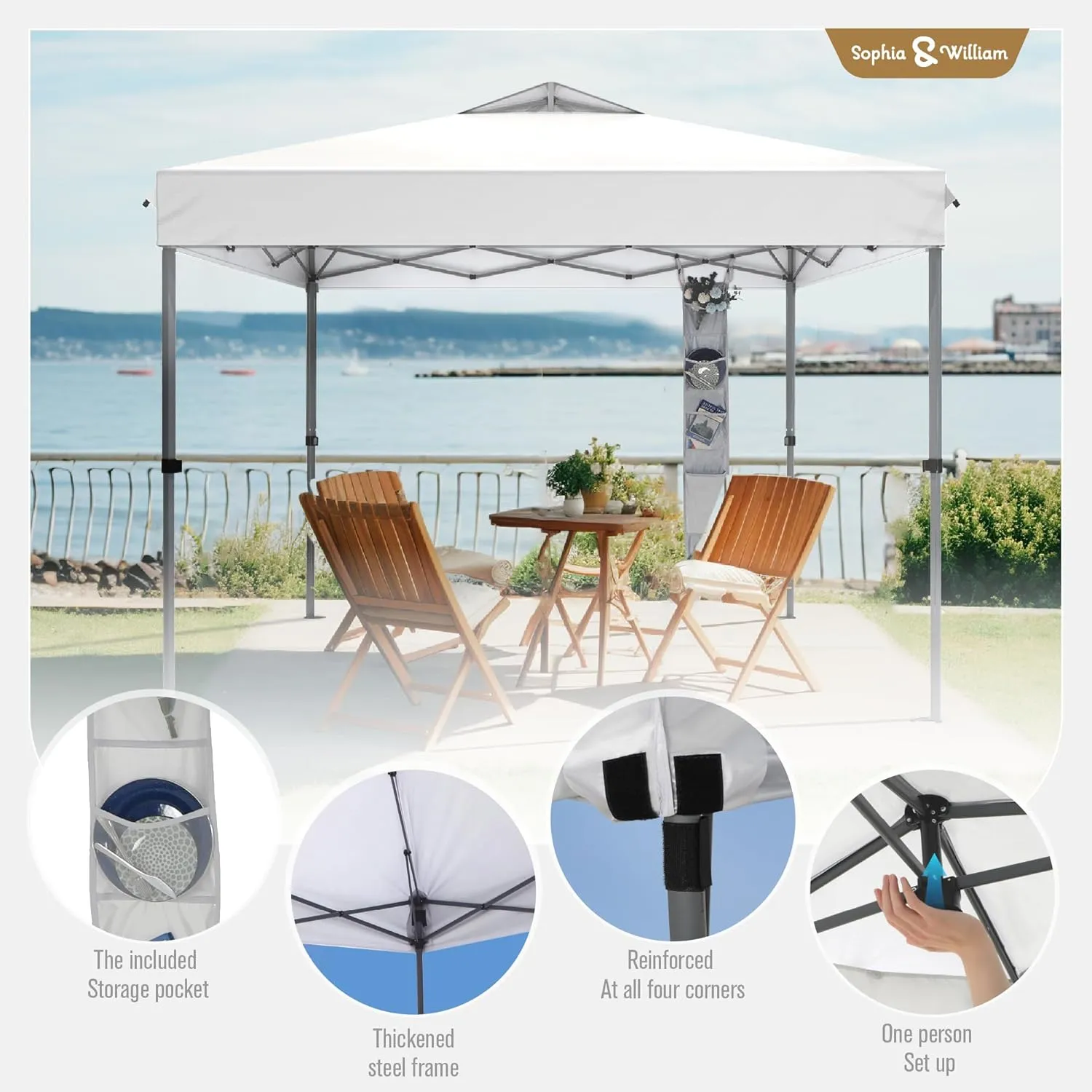 Sophia & William Canopy Tent Pop Up 10x10 ft, One Person Push Set Up Tent, Outdoor Canopies Shelter Heavy Duty Straight Legs with 4 Sandbags & Guy Ropes, 1 Roller Bag & Storage Bag, 8 Stakes, UPF50 