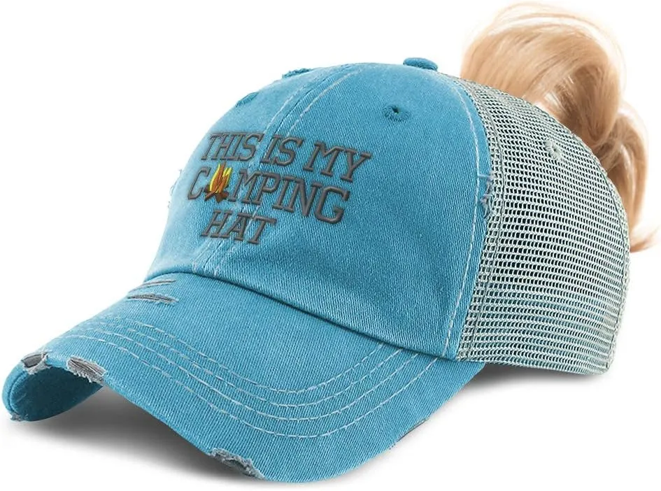 Speedy Pros Womens Ponytail Cap This My Camping Hat Embroidery Distressed Trucker Hats