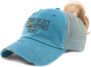 Speedy Pros Womens Ponytail Cap This My Camping Hat Embroidery Distressed Trucker Hats