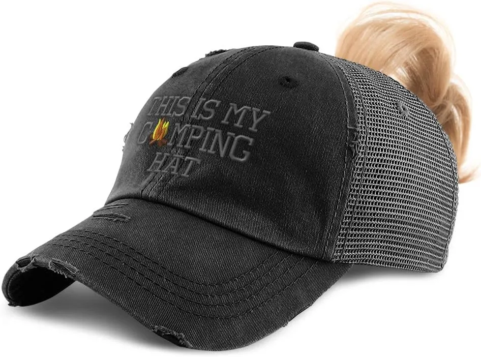 Speedy Pros Womens Ponytail Cap This My Camping Hat Embroidery Distressed Trucker Hats