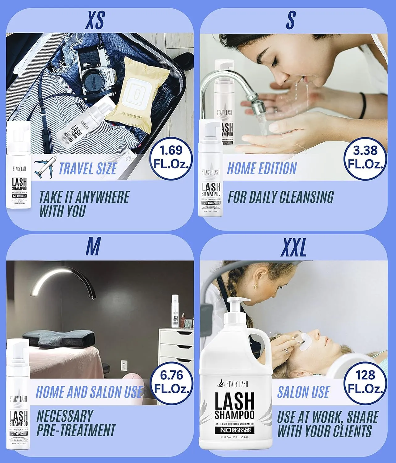 STACY LASH Eyelash Extension Shampoo   Brush / 3.38 fl.oz / 100ml / Eyelid Foaming Cleanser/Wash for Extensions & Natural Lashes/Safe Makeup Remover/Supplies for Professional & Home Use