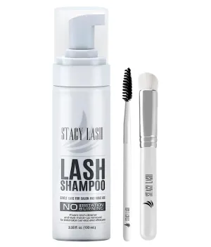 STACY LASH Eyelash Extension Shampoo   Brush / 3.38 fl.oz / 100ml / Eyelid Foaming Cleanser/Wash for Extensions & Natural Lashes/Safe Makeup Remover/Supplies for Professional & Home Use